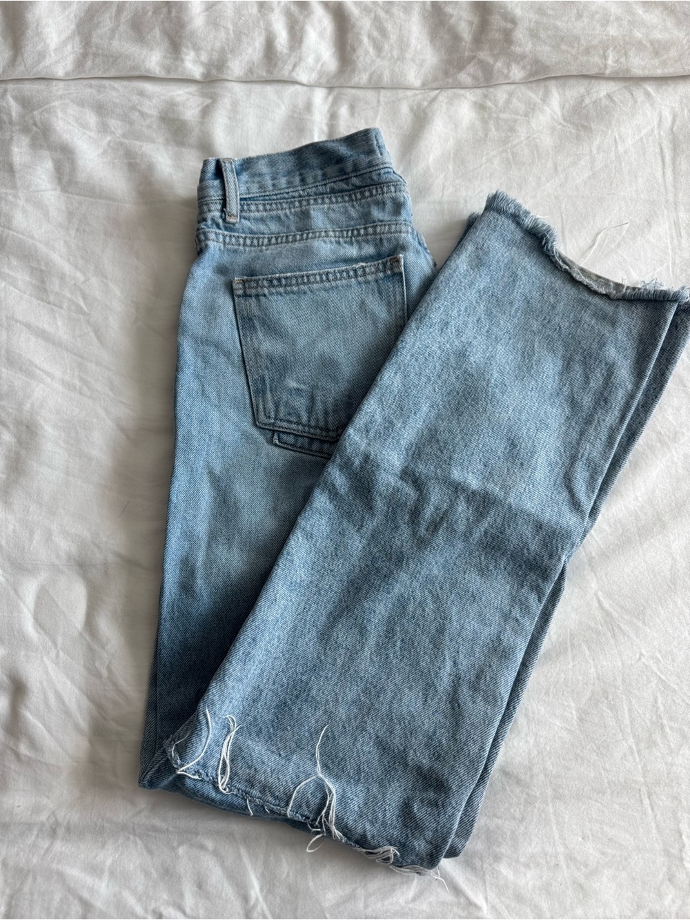 Zara Light Blue Boot-Cut Jeans with Raw Hem
